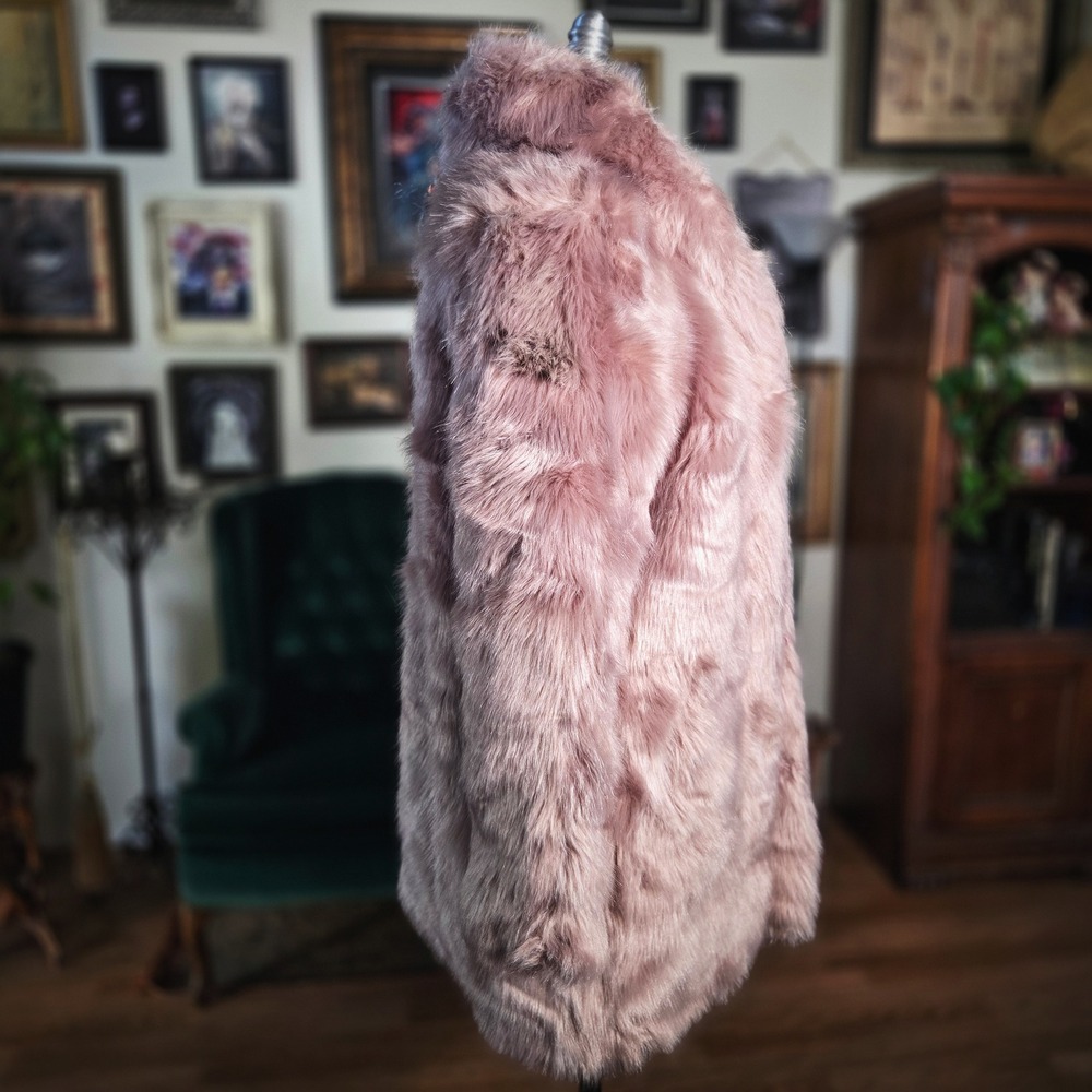 Express Womens Dusty Rose Pink Faux Fur Coat Jacket Mid-Length Glam Winter Chic - Picture 3 of 6